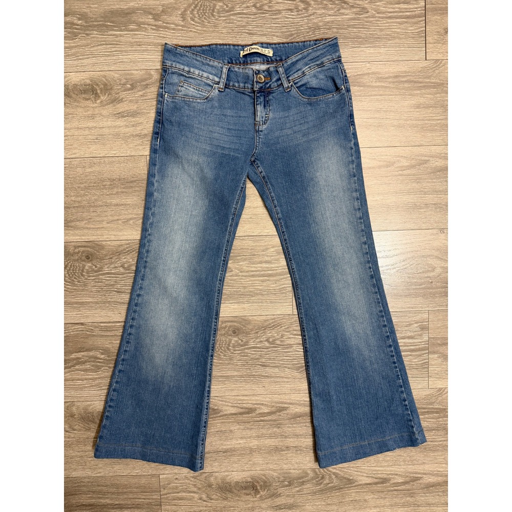 Zara TRF Denim Women Flare Jeans Size 6 Medium Wash Blue Low Rise 30x29 Y2K